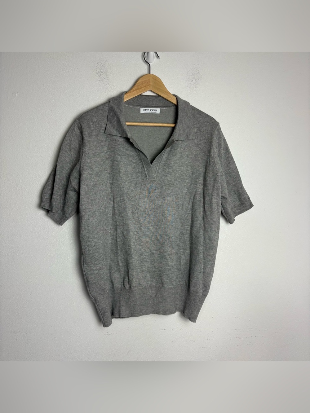Kate Kasin Women’s Short Sleeve Polo Knit Sweater Size XL Classic Neutral